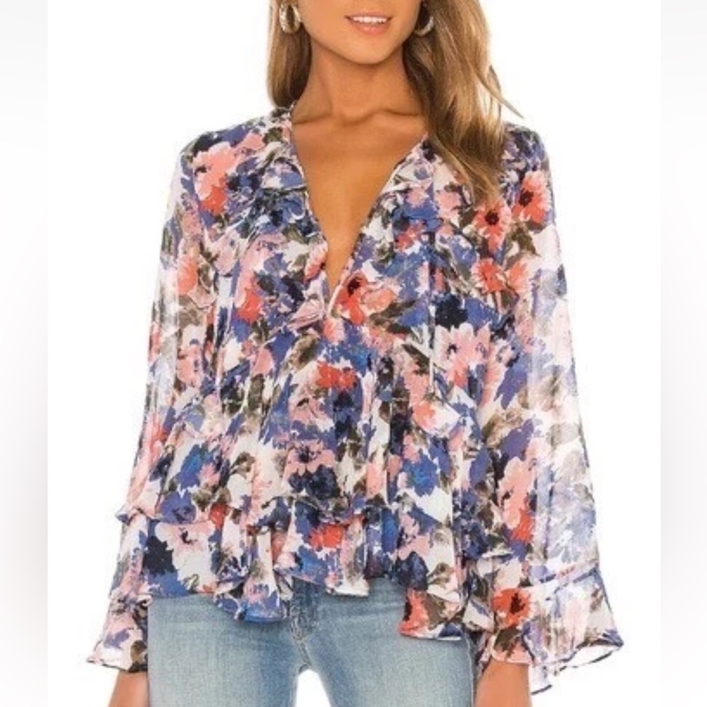 Misa Los Angeles Damaris Floral Ruffle Flowy Blouse